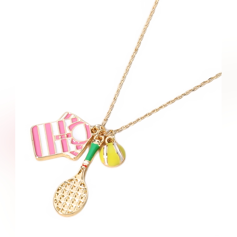 Enamel Gold Tone Tennis Charm Necklace